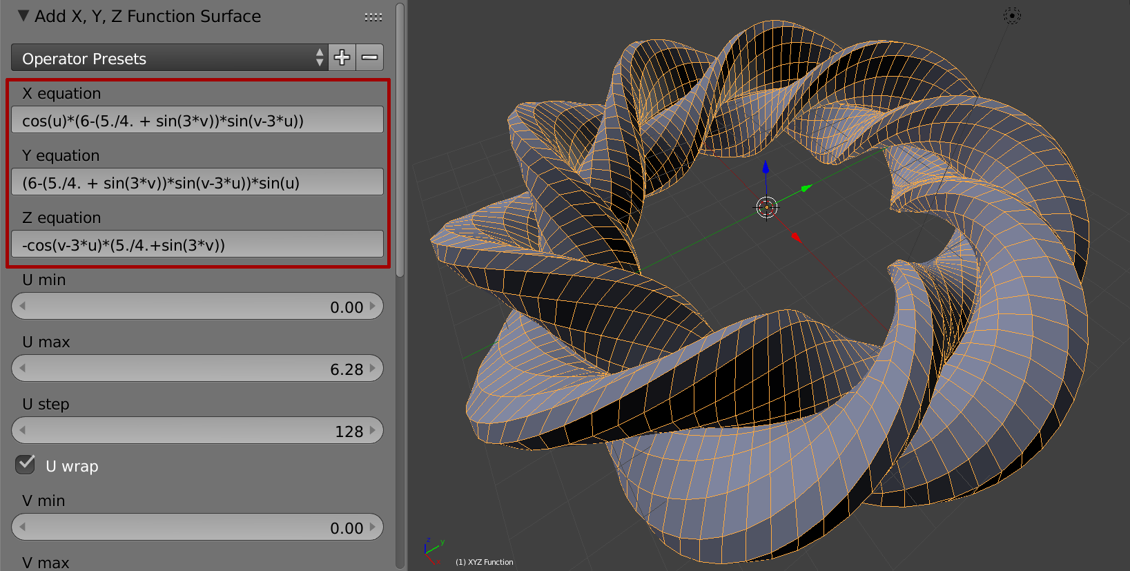 3D Function Surfaces (alte Blenderversion)